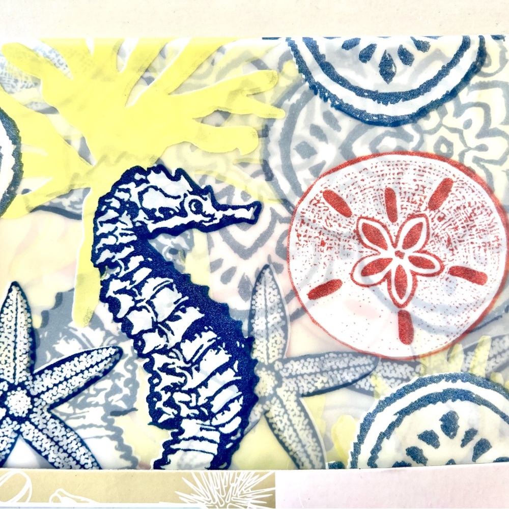 Amalfi Coast Blue Medallions Peva Shower Curtain Shells Seahorse Coral Lemon